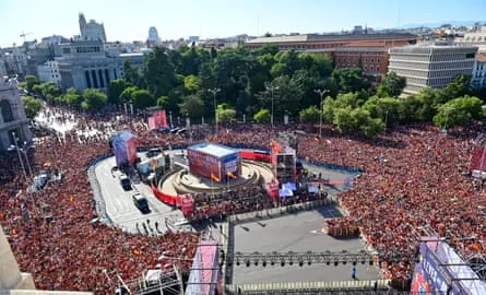 Thousands of Spain supporters gather at Plaza de Cibeles in Madrid on Monday