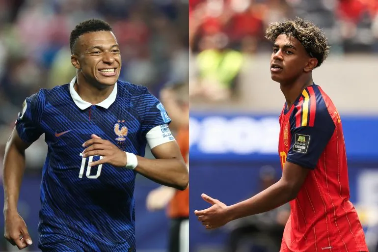 France's Kylian Mbappe (left) and Spain's Lamine Yamal.