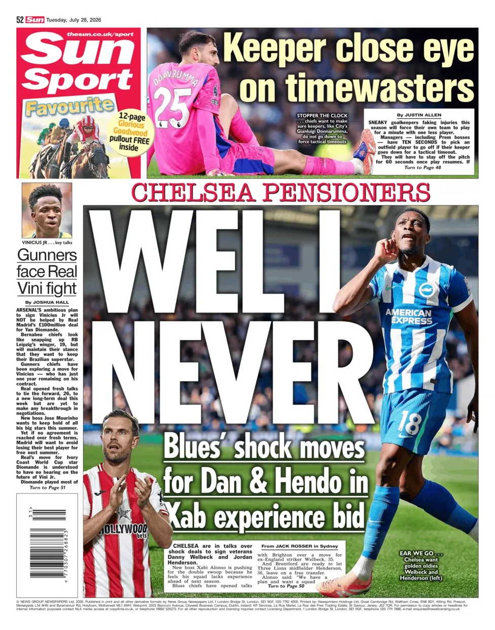 Back page of the Sun on 28 July 2026