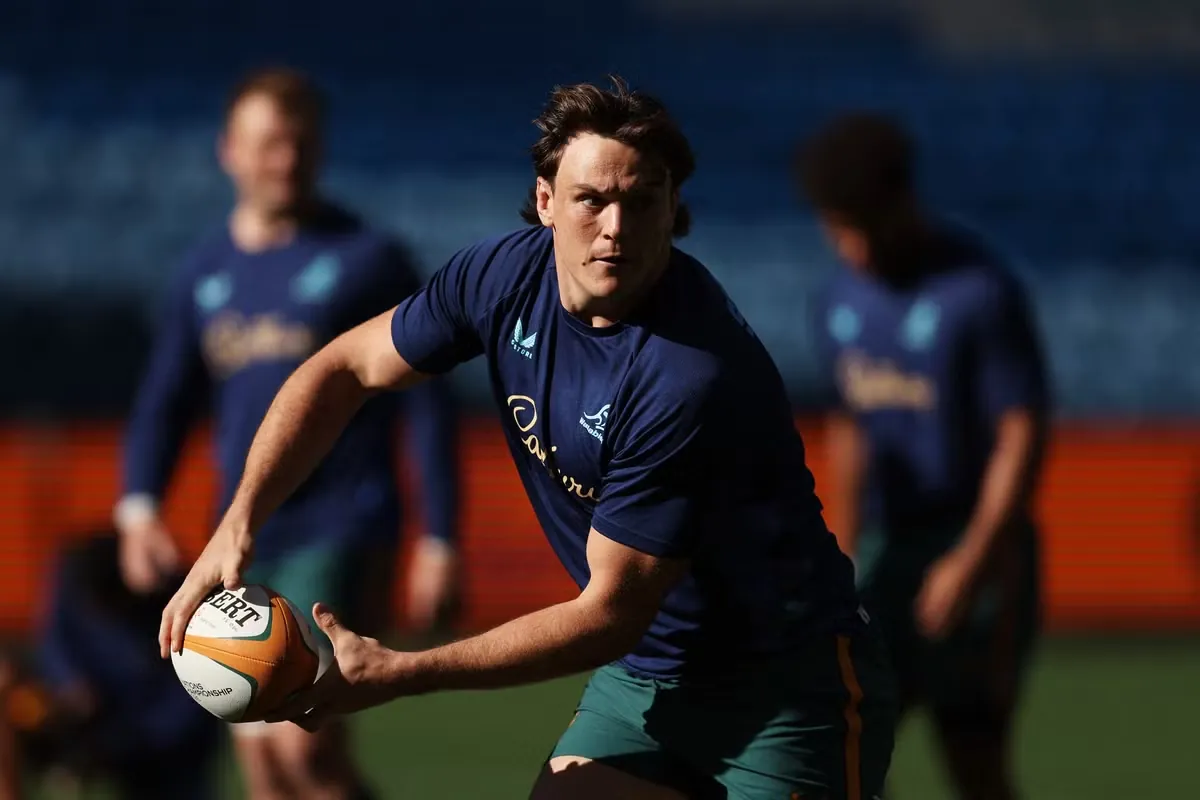 Tom Hooper at a captain's training run before the game against Ireland.