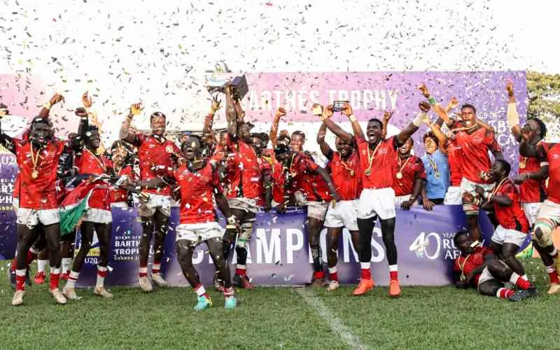 Kenya Chipu celebrate after winning the 2026 Barthes Cup title in Uganda.[Rugby Africa]​